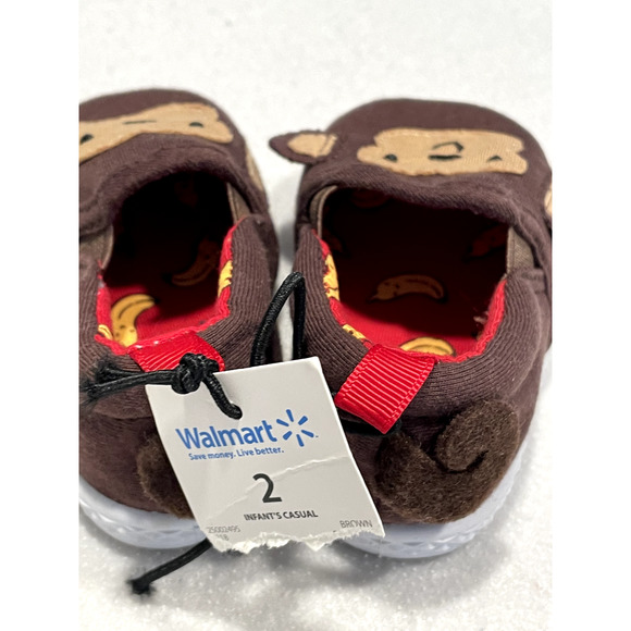 Walmart Brand Infant Toddler Boys Slip On Shoes Brown Canvas Monkey Size 2 NEW - Picture 3 of 6